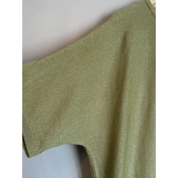 Chico’s Shimmer Side-Ribbed Sweater Size XL Chartreuse Short Sleeve Holiday Glam - Picture 5 of 8